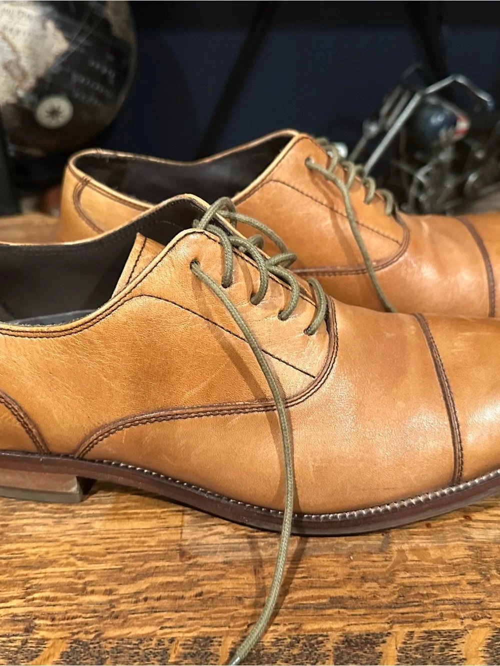 Cole Haan Men's Cognac Leather Cap-Toe Derby Oxfords